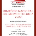 Inscrições abertas para o 13º Simpósio Nacional de Geomorfologia