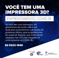 Ufal convoca proprietários de impressoras 3D para ajudar na produção de EPIs