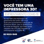 Ufal convoca proprietários de impressoras 3D para ajudar na produção de EPIs