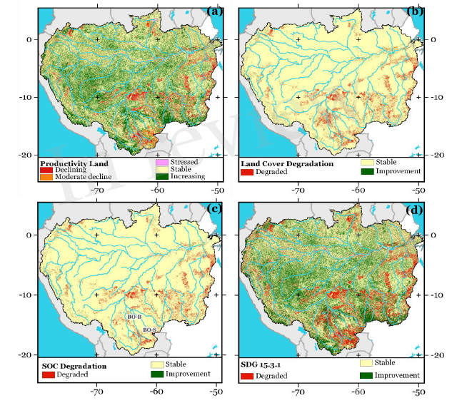 Mapa da degradação das terras na Amazônia