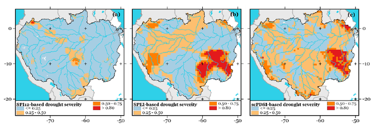 Mapas da severidade da seca na Amazonas, processados no QGIS
