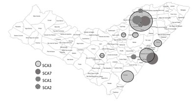 Distribuição geográfica dos casos de AEC identificados no estado de Alagoas