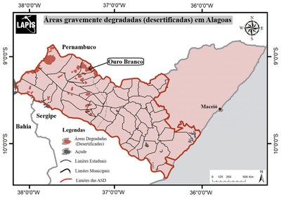 Observe no mapa que já há registro do processo de desertificação em áreas de 16 municípios do estado. | nothing