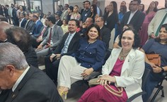 Filipe Lobo, vice-diretor da FDA, Eliane Cavalcanti, vice-reitora no exercício da Reitoria, e Elaine Pimentel, diretora da FDA