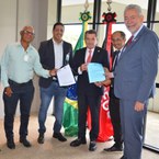 Pró-reitor Wellington Pereita, secretário-geral da Adufal, Jailton Lira, ministro Vital do Rêgo, diretor do DAP, Clebson Farias, e o deputado Paulão