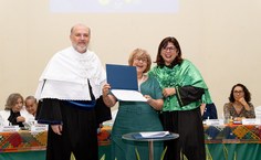 Reitor Tonholo, a professora emérita Maria Cristina Figueredo Trezza e a vice-reitora Eliane Cavalcanti