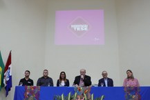 Mesa de honra do Prêmio: Lucas Santos de Assis, Fábio Guedes, Iraildes Assunção, reitor Josealdo Tonholo, Walter Matias e Amanda Peiter
