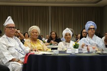 Pai Célio, o padrinho, Mãe Myrian, a madrinha do evento, e a patronesse, Mãe Neide Oyá d’Oxum
