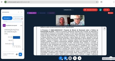 Reunião do Consuni, realizada em sala virtual, que aprovou com louvor a Política de Comunicação
