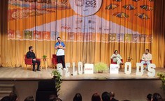 Frente de honra composta por Vitor Silva, da Editora Edebê; Fernando Assanti, presidente do Instituto Selo Social; reitora da UFRPE, Ana Maria de Sena; e Lavito Bacarissa, secretário-executivo da Comissão Nacional para os ODS, da Secretaria-Geral da Presidência da República