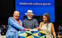 Ministra Margareth Menezes e o presidente Lula no lançamento da Tela Brasil (Ricardo Stuckert / PR)
