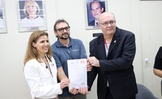 Ana Estela Haddad, Marcelo Oliveira e Josealdo Tonholo, no lançamento do NTS-AL, em 2025